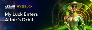 Banner for MyLuck casino launch on Altair Affiliates – bold logo on a dark background with tagline