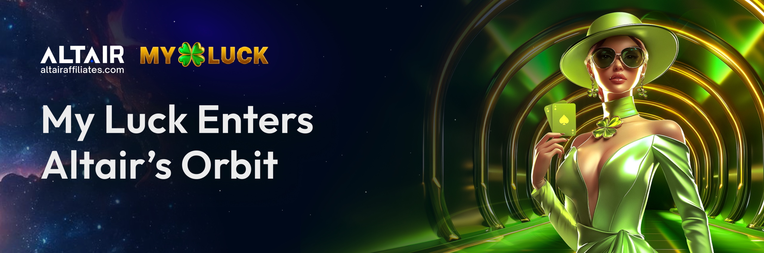 Banner for MyLuck casino launch on Altair Affiliates – bold logo on a dark background with tagline
